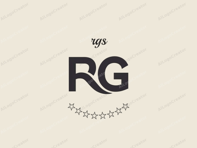 This image features a minimalist logo design set against a plain, light beige background. The logo comprises two interlocking, capital letters "R" and "G," which are depicted in a bold, sans-serif font style. The letters are rendered in