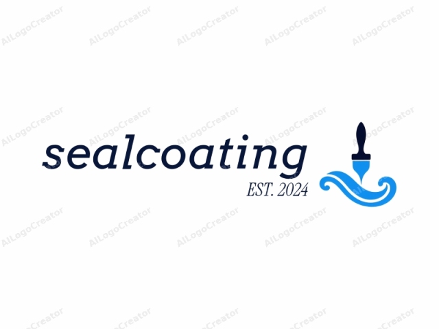 This is a digital vector logo featuring a stylized depiction of a paintbrush. The logo consists of two main elements: the paintbrush and a curved wave. The paintbrush is rendered in a dark blue color, with a thick, rounded handle