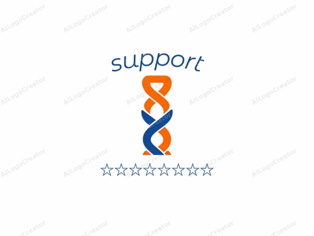 The logo is a stylized, abstract design featuring a central, twisting shape composed of intertwined elements. On the left, there is a blue spiral that winds upwards, creating a continuous loop. On the right, there is an orange spiral that mirrors