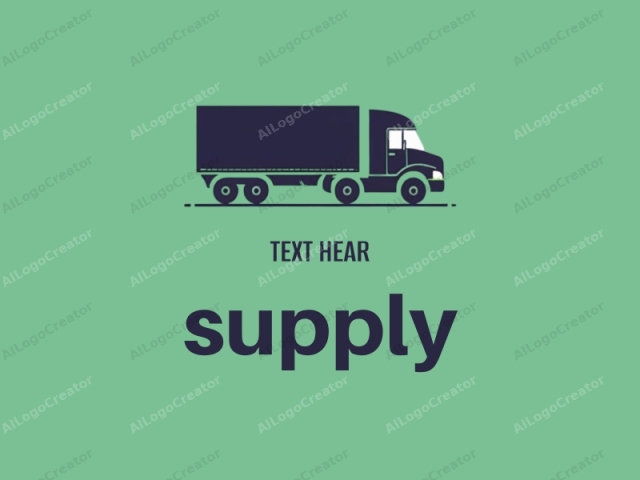 This image is a minimalist vector graphic depicting a truck. The background is a solid mint green color, providing a calm and neutral canvas for the truck illustration. The truck is drawn in a dark navy blue silhouette, emphasizing its shape and structure rather than