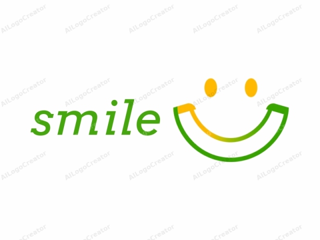 This is a simple, minimalist, and modern logo featuring a smiley face. The face consists of two curved, circular arcs forming a U-shape with a horizontal line connecting the arcs. The top arc is green, the middle arc is yellow