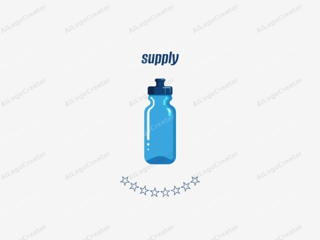 a sleek, modern water bottle designed in a minimalist, flat vector art style. The water bottle, depicted in a vibrant blue, stands centrally against a plain white background, drawing immediate attention to its simple yet stylish design. The bottle has a rounded