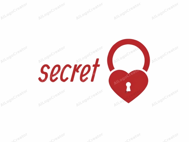 The image is a minimalist graphic logo featuring a stylized, simplified lock design. The main element is a large red lock with a smooth, curved handle and a small keyhole at its center, symbolizing security and protection. The lock is centered