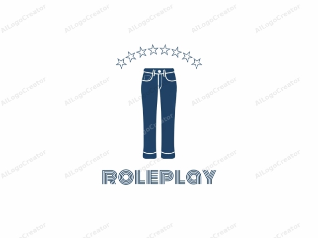 in a minimalist style, emphasizing a clear and simple design. This logo image features a pair of dark blue denim jeans. The jeans are illustrated with a minimalist, flat design approach, using clean lines and minimal shading. The front view displays a prominent central