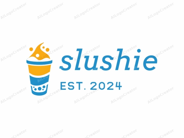 The logo is a minimalist, stylized illustration of a beverage container. The main subject is a large cup, filled with a colorful layered mixture, resembling a layered dessert. The cup itself is depicted in a flat, stylized design with clean lines