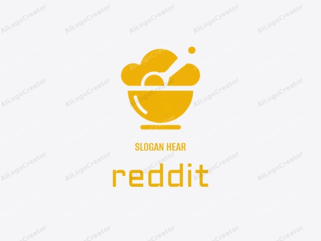 The image is a minimalist, flat-design drawing in a monochromatic color scheme. It depicts a simplified, mustard-yellow bowl filled with two round scoops of ice cream. The bowl is positioned centrally on a plain white background, which enhances the