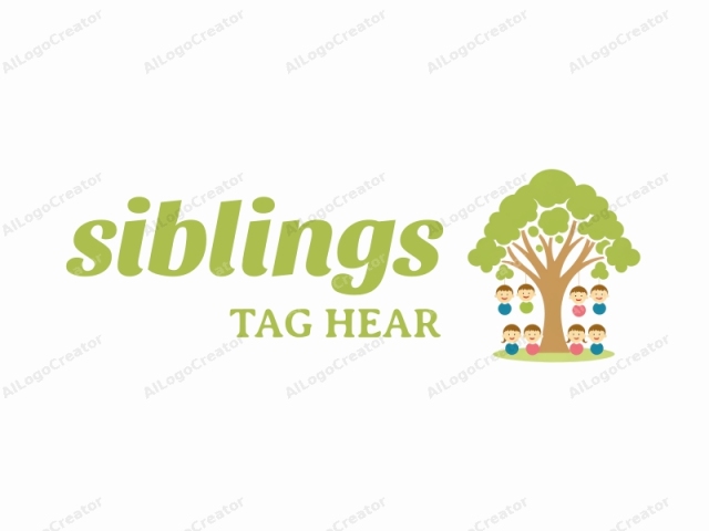 characterized by a whimsical, cartoon-style illustration. The image features a large, central tree with a thick, brown trunk and green leaves, symbolizing growth and vitality. Hanging from the tree's branches are eight round faces, representing different people.