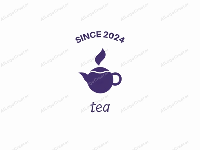 This is a minimalist logo of a tea pot, depicted in a solid, dark purple silhouette against a stark white background. The design is clean and geometric, featuring smooth, rounded curves and no internal details or textures. The tea pot is oval-shaped