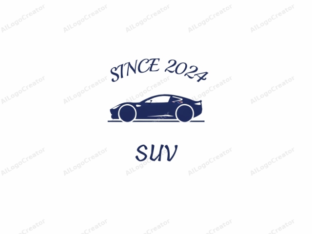 This logo features a minimalist, stylized depiction of a car in side profile. The car, rendered in solid dark blue, is set against a stark white background, emphasizing its sleek and modern design. The car is a sleek, two-door coupe