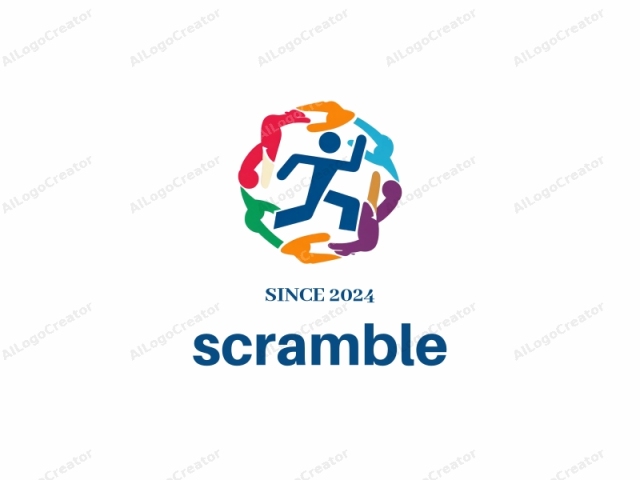a stylized human figure in motion, set against a plain white background. The figure is depicted in a minimalist, flat design with no shading or texture, using bold, bright colors. It features a simplified, geometric shape, representing a human form