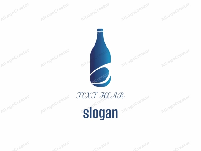 en un estilo minimalista. Este es un diseño de logotipo que consiste en una botella estilizada representada en un tono azul degradado. La botella se representa de manera simplificada y minimalista, centrándose en su forma esencial sin detalles intrincados o elementos adicionales. El efecto de gradiente