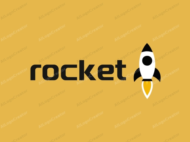 The logo is a simple, minimalist vector drawing of a rocket ship on a mustard yellow background. The rocket has a smooth, modern design with a clean, uncluttered aesthetic. It is centered in the image, with its white body and