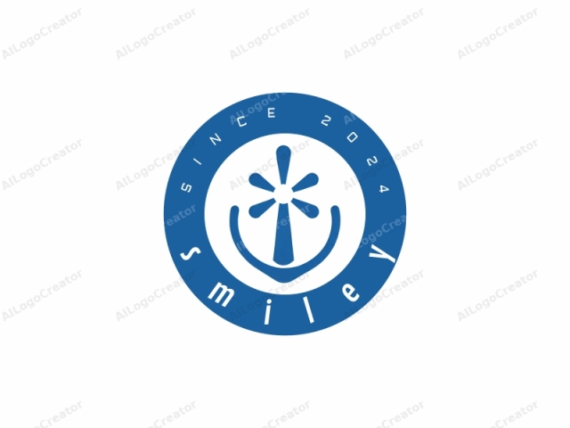 The image is a simple, minimalist, blue logo of a stylized anchor set against a plain white background. The anchor is drawn in a modern, abstract, and geometric style. The anchor has a central, starburst-shaped top section with four