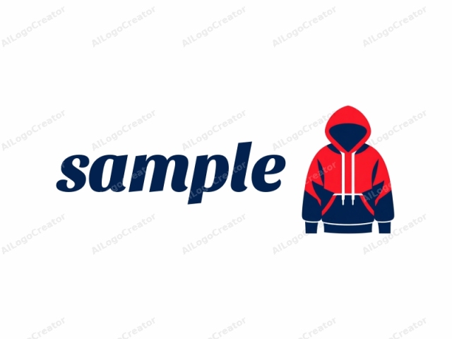 This is a clean, modern logo featuring a stylized hoodie design. The hoodie is depicted in a minimalist, flat style, with a vivid color scheme that contrasts sharply. The main color is a bold red, representing energy and excitement. The hoodie