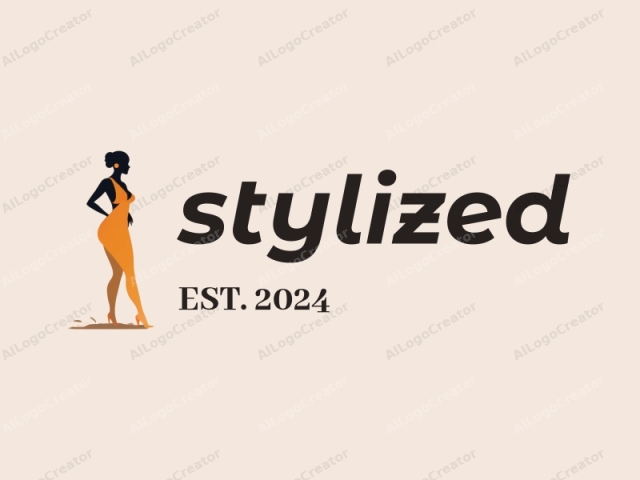 Esta es una imagen de logotipo minimalista de una figura femenina estilizada de perfil, mostrando su silueta sobre un fondo sólido de color beige pálido. La figura está representada en un estilo de arte moderno y elegante, con líneas afiladas y contornos limpios. Ella está representada en