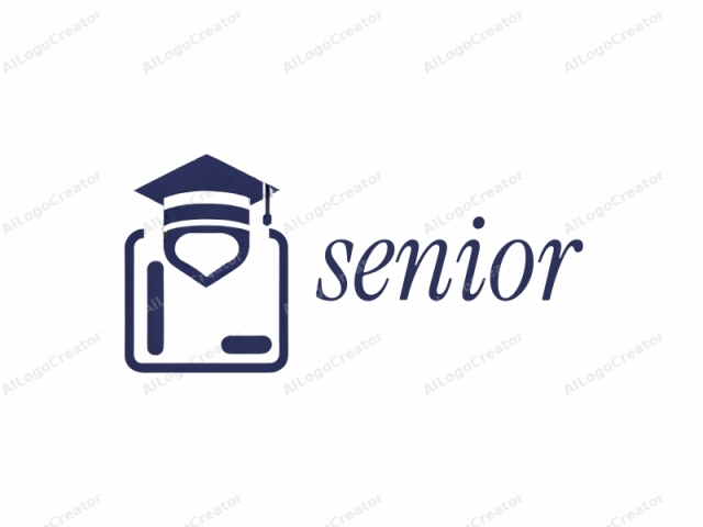 This is a simple, minimalist logo design featuring a dark blue, outlined silhouette of a person wearing a graduation cap and gown. The design is centered on a white background, creating a stark contrast that makes the elements stand out clearly. The person’s