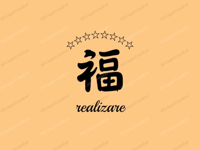 これはシンプルでミニマリストなロゴで、中央に大きな黒いスタイライズされた漢字「福」（ふく）が配置されています。この文字は幸福や幸運を意味し、滑らかで丸みを帯びたエッジとわずかな太さの変化を持っています。