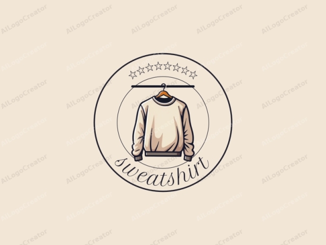 The image is a simple, minimalist, and stylized drawing in a digital medium. It features a beige-colored sweatshirt, prominently displayed against a plain, light beige background. The sweatshirt has a thick collar and a rounded hem. The sleeves