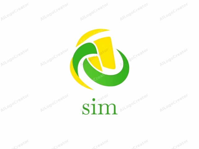 Este es un logotipo moderno y abstracto diseñado en un estilo plano. Presenta tres elementos curvos distintos: dos curvas verdes y una curva amarilla. Las curvas verdes están posicionadas simétricamente, una encima de la otra, y cada una tiene una curva suave.