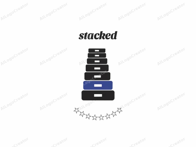 which is a minimalist and modern design. The image features a series of seven identical black rectangular boxes arranged in a straight, upward slope from left to right. Each box is slightly shorter than the one below it, creating a staircase-like appearance. The