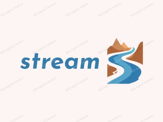 This logo image is a stylized, minimalist graphic design, featuring a river that flows through a mountainous landscape. The background is a light beige or cream color, providing a neutral and uncluttered backdrop that allows the logo elements to stand