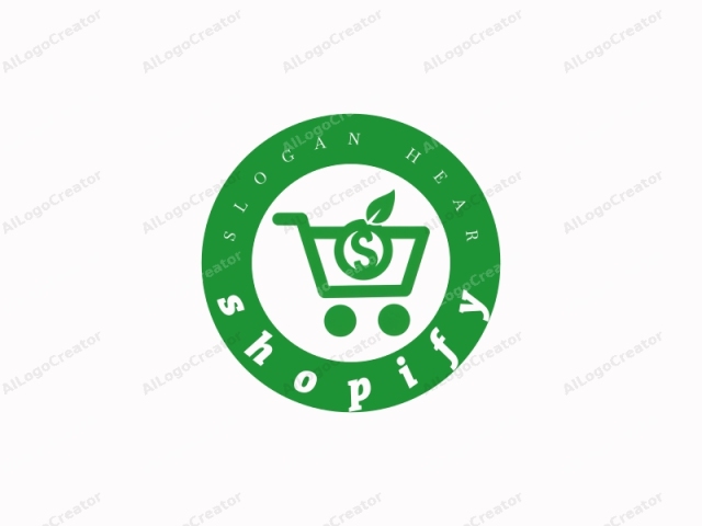 This is a simplified, vector-based logo designed in a flat, clean style, featuring a green, stylized shopping cart with a prominent dollar sign ($) in its center. The dollar sign is a bold, sans-serif design, occupying the main compartment