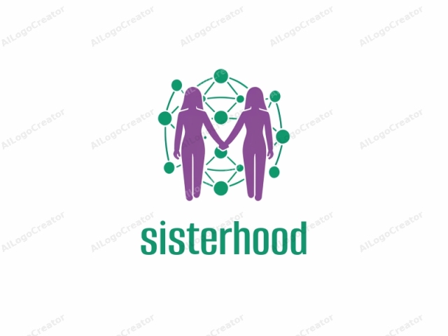 two women holding hands. The logo is a simple yet symbolic illustration created in a digital medium. The women are depicted in solid purple color and have no distinct facial features, indicating a universal or abstract representation. Each woman stands upright with straight posture,