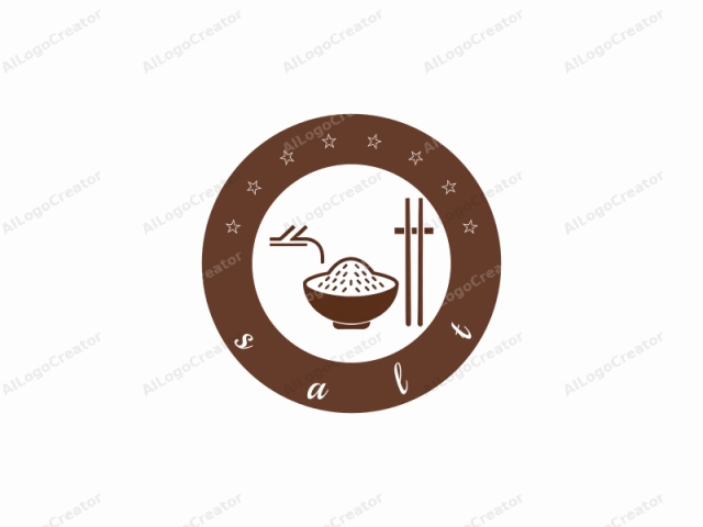 This logo is created in a simple, minimalist style using a single color, dark brown. It features a bowl filled with rice, depicted in a stylized, flat iconography. The bowl, located centrally in the image, has rounded edges and