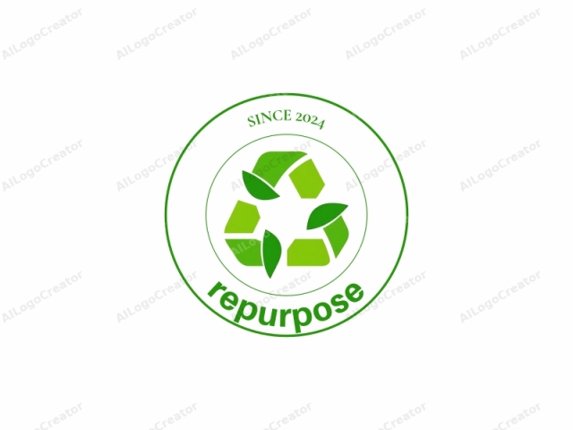 Este es un diseño de logotipo limpio y simple en forma de símbolo de reciclaje, comúnmente conocido como el bucle de Mobius. El símbolo consta de tres triángulos verdes entrelazados, formando un bucle continuo. Cada triángulo está relleno de un verde brillante, con variaciones