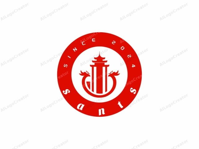 This logo is a digital graphic with a clean, modern design. It primarily features two prominent colors: a vibrant red and a stark white background. The central element is a tall, cylindrical structure painted in red, representing a tower or pillar. The