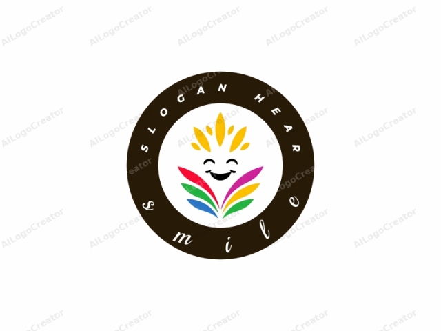 This logo features a stylized, smiling face with closed eyes, depicted in black, set against a white background. The face is simplistic and cartoonish, with a joyful, expressive demeanor. Above the face, the image showcases a stylized sun