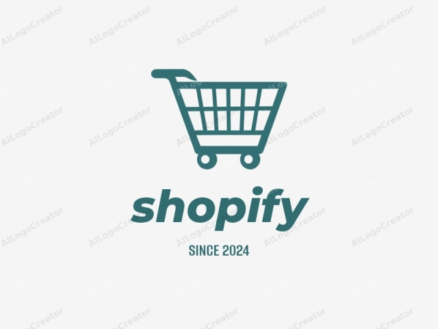 The logo is a minimalist graphic depicting a shopping cart in a flat, simplified style. The cart is rendered in a solid teal color on a white background. The design features a basic shape of a cart with four rounded wheels: two large ones at