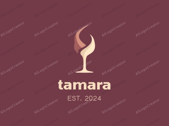 Este es un logotipo minimalista y abstracto que presenta una copa de vino representada en un diseño estilizado y moderno. La copa se muestra con líneas suaves y fluidas en varios tonos de marrón y beige, lo que le da una sensación de elegancia y sofisticación. La copa de vino