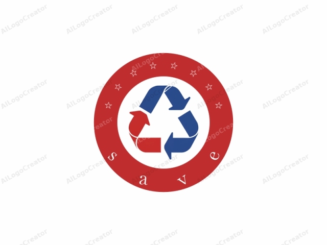 Dieses Bild ist ein minimalistisches, digital erstelltes Logo, das ein stilisiertes Recycling-Symbol zeigt. Das Design besteht aus drei ineinander verschlungenen Pfeilen, die ein Dreieck bilden. Die Pfeile sind in festem Blau und Rot gehalten. Zwei Pfeile, einer links und einer rechts,