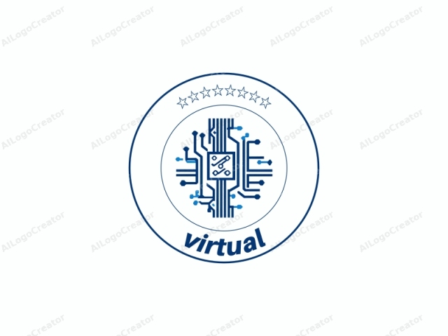 The logo image is a clean, abstract, and minimalist design, depicting a circuit board or computer chip. It is rendered in a monochromatic blue hue, with a few additional elements in light blue, providing a sense of depth and detail.