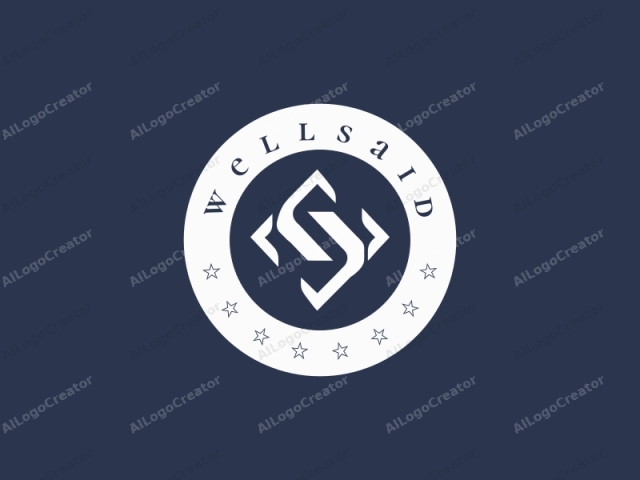 The image is a minimalist logo set against a dark navy blue background. The logo features a geometric design comprised of three interlocking elements. At the center, there is a stylized letter "S" formed by a large, bold white stroke.