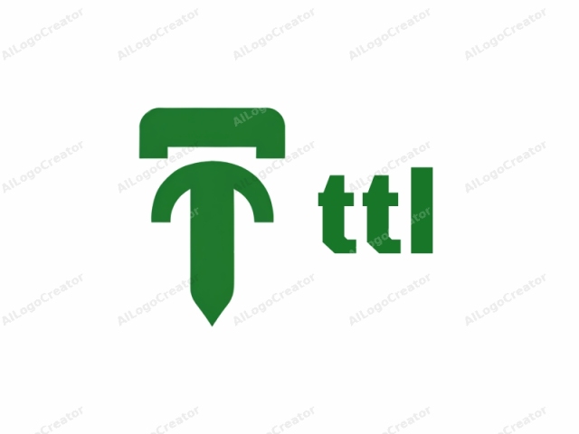 El logo es un gráfico minimalista de estilo vectorial que presenta una "T" verde estilizada con una barra vertical prominente y una barra horizontal curva que la intersecta en ángulo recto, formando una barra transversal. La "T" está posicionada centralmente en un