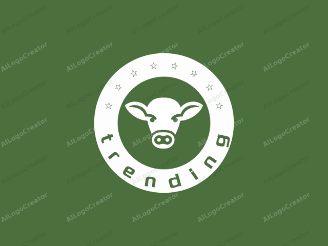 Esta imagen de logotipo presenta una cabeza de toro blanca minimalista y estilizada, centrada sobre un fondo verde sólido. La cabeza del toro se representa de manera simplificada y abstracta, sin detalles aparte de un par prominente de cuernos, una nariz grande y dos