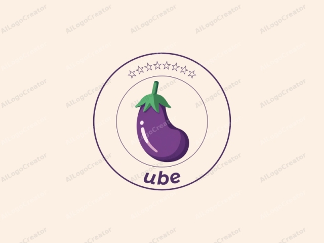 This digital illustration features a single, stylized eggplant, depicted in a minimalist, cartoonish style. The eggplant is positioned centrally and oriented vertically, with its curved, elongated shape dominating the composition. The eggplant is a vibrant purple