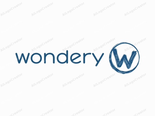 This is a minimalist, digitally created logo featuring a bold, uppercase letter "W" set within a rough, blue circular frame. The "W" is rendered in a hand-drawn, rough-hewn style with visible brush strokes and uneven edges