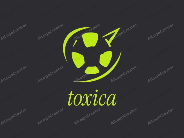 emphasizing its visual elements. This is a digital graphic logo featuring a stylized soccer ball icon. The ball is depicted in a vivid neon green color against a plain, dark grey background. The soccer ball is centrally located within the image, with smooth