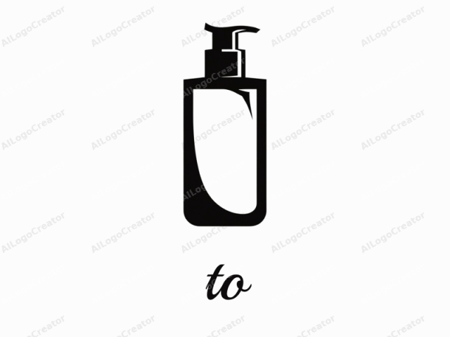 Dies ist ein einfaches, schwarz-weißes Silhouetten-Logo einer Plastikpumpflasche, die typischerweise zum Abgeben von Flüssigprodukten wie Handseife oder Lotion verwendet wird. Die Flasche ist zylindrisch mit einer leichten Verjüngung nach oben, wo sich die Pumpe befindet.