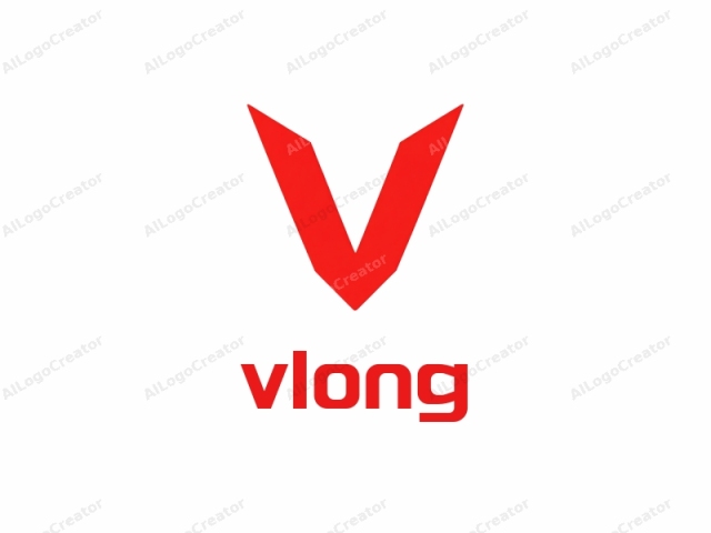 que presenta un diseño gráfico atrevido y estilizado. El logo consiste en una forma geométrica roja prominente que se asemeja a una letra "V" estilizada. La "V" tiene ángulos pronunciados, con líneas limpias y esquinas precisas, creando una sensación de modernidad