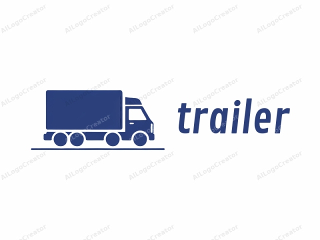 a delivery truck. The image is a minimalist, vector-style illustration in a monochromatic blue color on a plain white background. The truck is depicted from a side view, with its cab and trailer in profile. The cab of the truck is