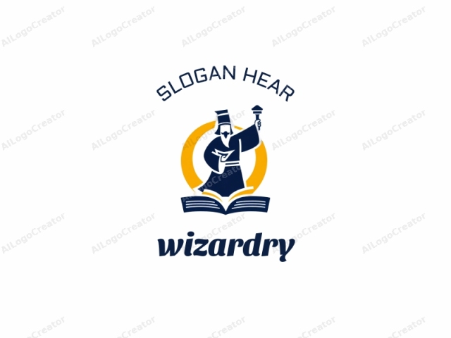 The image is a digitally created logo featuring a stylized, minimalist representation of a person in traditional academic attire, likely a professor. The figure is depicted in profile facing slightly to the left, with a flowing, blue robe that covers the entire body