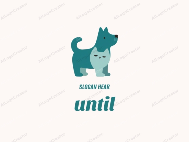 This is a simplified, digital drawing of a blue dog and a white cat, both sharing the same body. The dog and cat are depicted in a side profile with a minimalistic design style, featuring clean lines and flat colors. The dog is