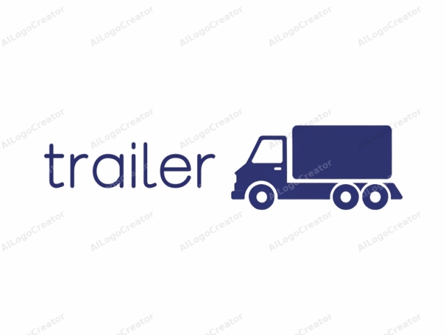 The image is a simple, minimalist black and white logo design, featuring a side view of a truck. The truck is depicted in a solid, deep blue hue, with a rectangular cargo box on the rear. The front cab of the truck is