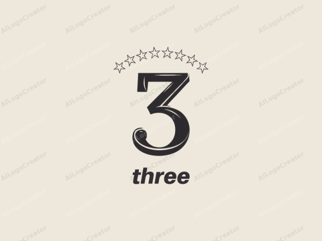 This is a minimalist, geometric logo featuring the number "3" in an elegant, sans-serif style. The number is rendered in a dark, rich black color that stands out against the light beige background. The shape of the number "3"