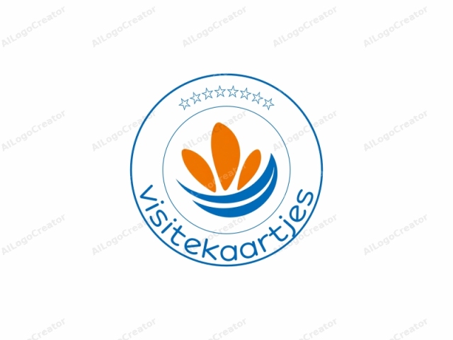 This is a stylized logo design. The image features a simplified, abstract representation of a flower. The flower consists of three large, elongated, orange petals arranged vertically, with the largest one at the center and two smaller ones on either side