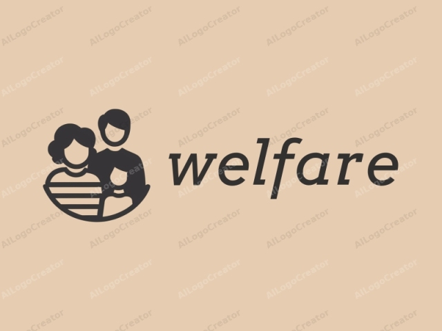 The logo is a simple, minimalist black and white drawing set against a beige background. The drawing depicts two human figures, one adult and one child, within a stylized, circular shape. The adult figure, on the left, has wavy